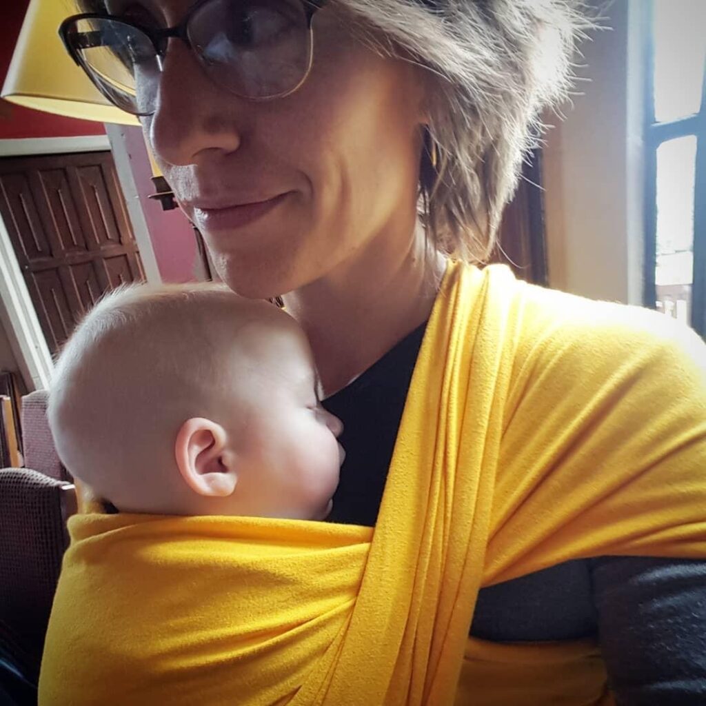 Front Double Hammock carry with a stretchy wrap